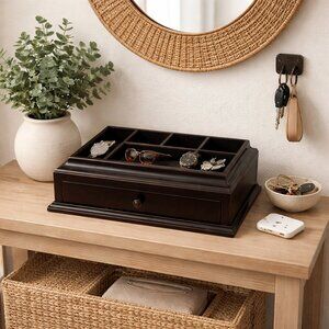 Bombay Company Wooden Valet Organizer with Drawer – Classic Black Finish